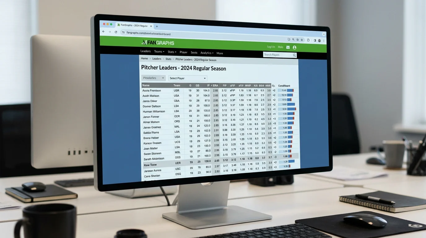 Starting Pitcher Analyse für Baseball-Wetten: ERA, FIP und WHIP Metriken auf FanGraphs-Dashboard